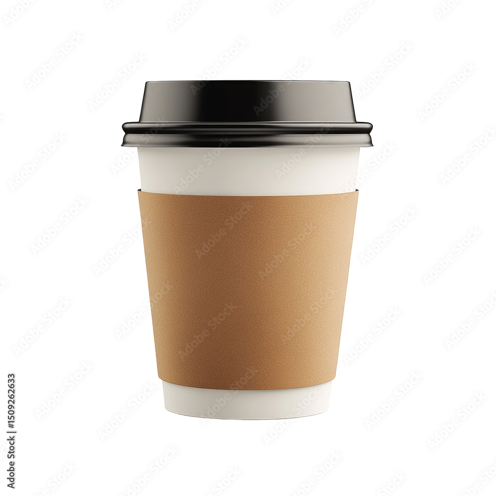 A single coffee cup with a black lid and cardboard sleeve on a black background in a studio shot A single coffee cup with a black lid and cardboard sleeve on a black background in a studio shot