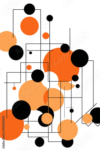 Abstract Geometric Art - Modern Circle and Line Design - Black and Orange Graphic Illustration on White - Contemporary Art Print for Home Decor