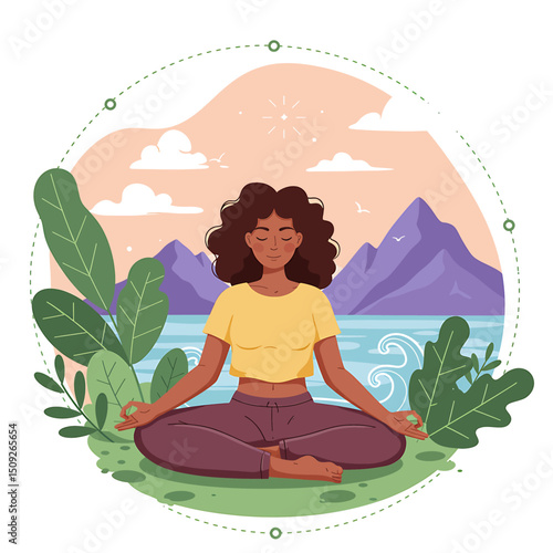 Mindfulness mental wellness meditation nature elements vector illustration