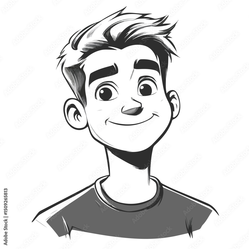 Professional Black and White Vector Cartoon Avatar of a Young Man for Various Purposes Professional Black and White Vector Cartoon Avatar of a Young Man for Various Purposes