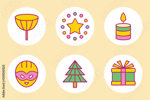 Festival icon diya lantern firework and candle vector graphic for celebratory designs
