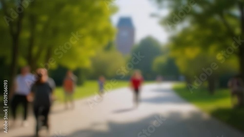 Wallpaper Mural Blurred Image of Friends Walking on a Sunny Day in a Park with a Building in the Background Torontodigital.ca