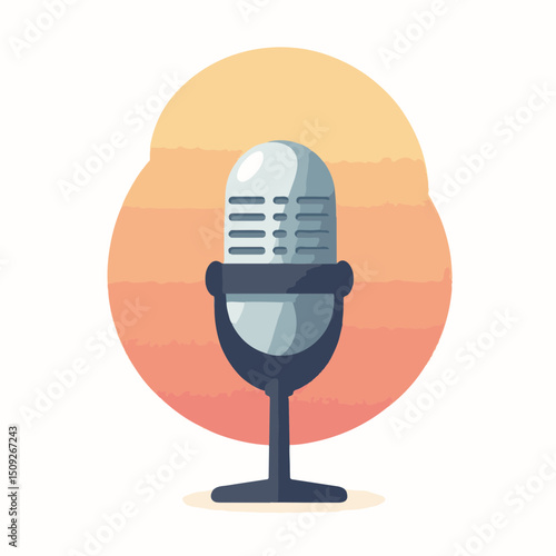 Vintage Microphone Illustration on Soft Gradient Background for Music Blogs, Podcast Promotion, Audio Production, and Social Media Graphics