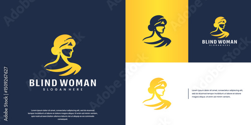 blind woman logo with concept of law, judgment, honesty, vector design template.