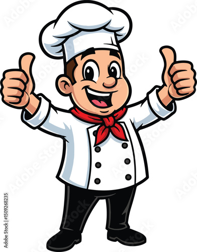  Happy cartoon chef in uniform, giving a thumbs up gesture, in a vector illustration.