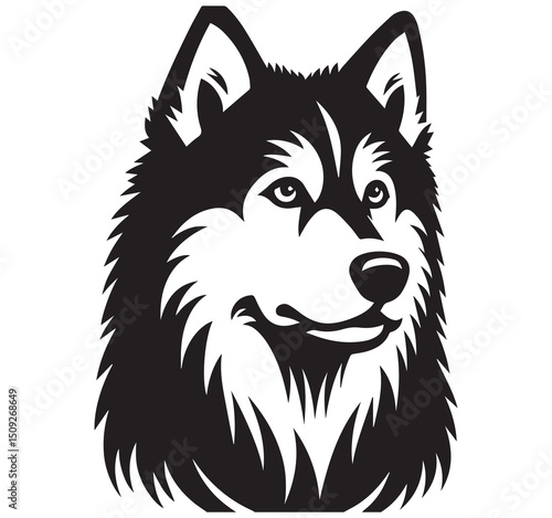 Black and White Stylized Husky Dog Head Vector Illustration Portrait Graphic Design Animal Canine Art Mascot Logo Image