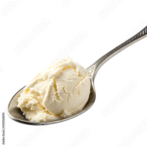 A whole single cream spoon isolated on a transparent background