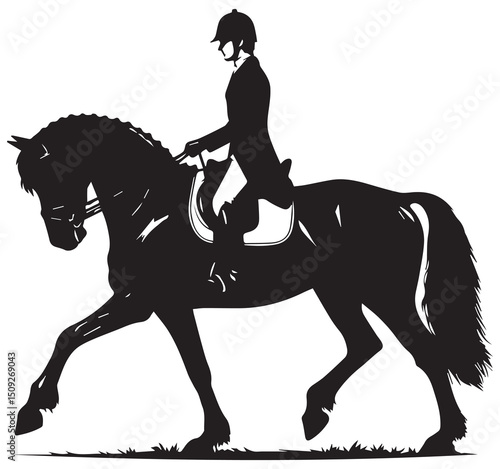 Equestrian Dressage Horse and Rider Black Silhouette Graphic