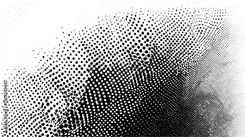 Black and white halftone pattern with varying dot sizes creating a textured visual effect on white background