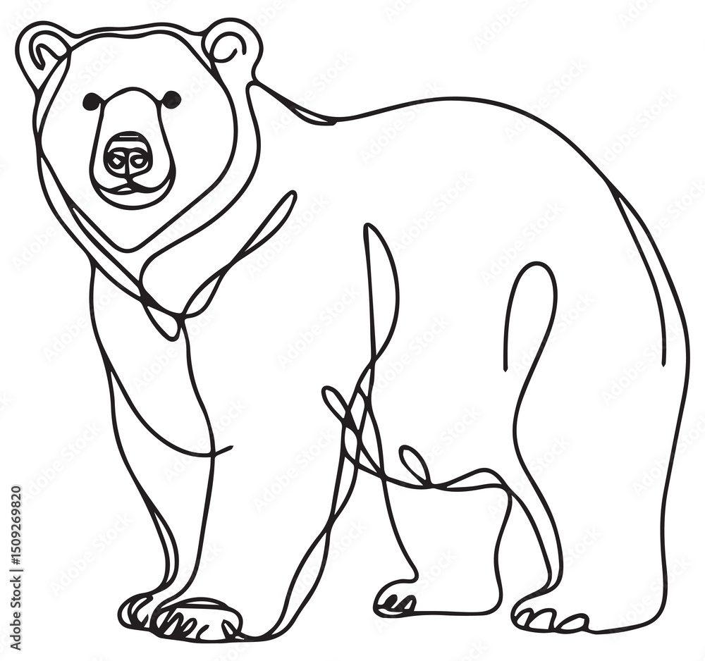Obraz premium Standing Brown Bear Minimalist Continuous Line Art Drawing Black White Wildlife Animal Outline Illustration