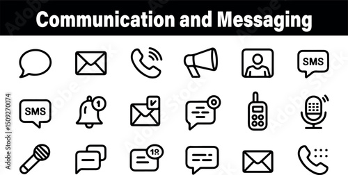 Modern communication icons set messaging app design black white simple vector illustration graphic sms chat email phone