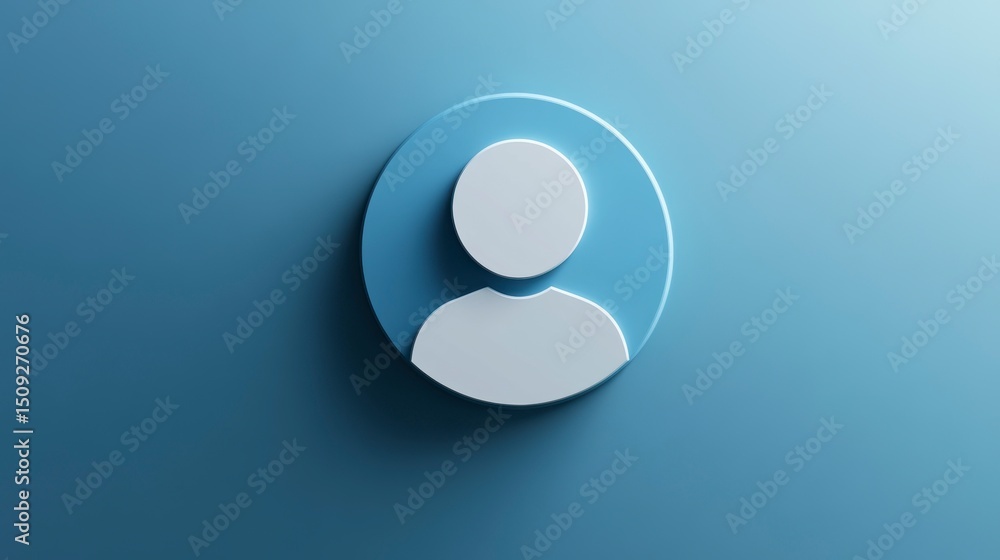 3D rendered minimalist profile icon on blue background. 3D rendered minimalist profile icon on blue background.