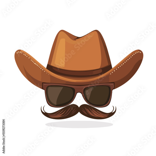 Professional Western Hat Icon with Glasses and Mustache in White Background for Designs