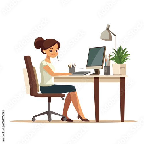 Professional Woman Working Remotely at Home Vector Character Illustration