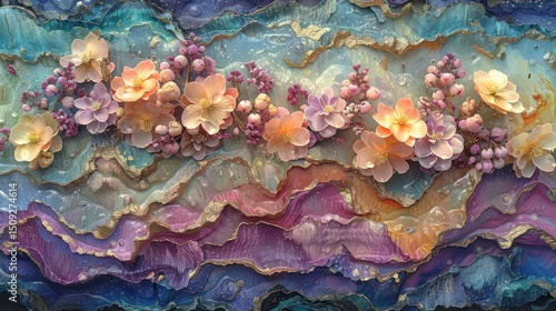 Enchanted Floral Resin Landscape: A Dreamlike Tapestry of Colors and Textures