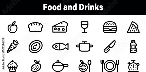 Simple black and white food and drink icons set collection for web design projects and graphic design applications pot