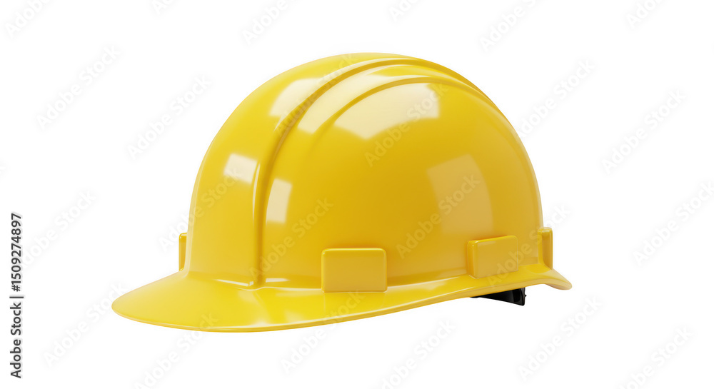 Fototapeta premium Yellow hard hat isolated on transparent background for construction, safety and industrial uses.