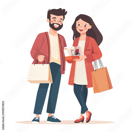 Professional Young Couple Shopping Activity Vector Characters Illustration for Marketing Campaigns