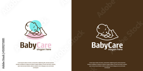 sleeping baby logo, comfort symbol with friendly and cute style, design vector template.