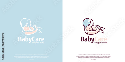 Symbol of love and care with the concept of mother and baby, graphic design vector.