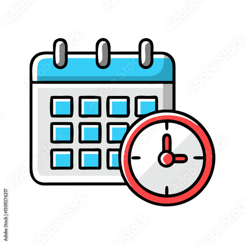 Calendar and clock, scheduling or planning icon.
