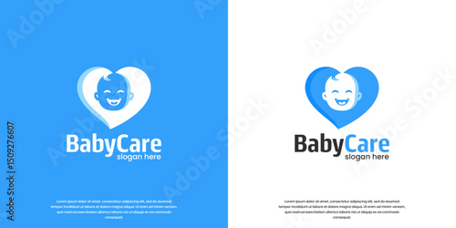 Baby face logo with negative space style, love and care symbol, vector graphic illustration.
