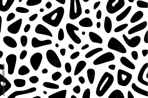 Black and white abstract pattern with organic shapes scattered across a white background design art