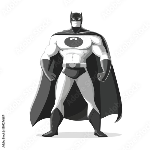Professional Superhero Cartoon Character in Black and White Vector Illustration