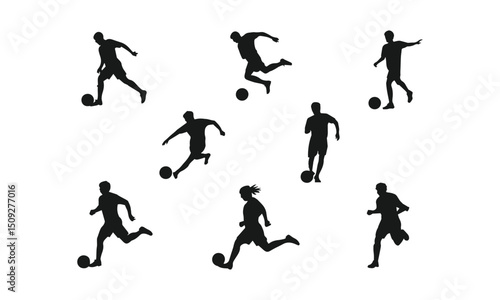 Wallpaper Mural Soccer Players in Action - Running and Kicking Poses with Football Icon Torontodigital.ca