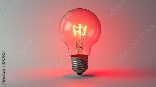 Illuminated light bulb with a glowing filament against a soft red background tone