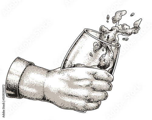 Hand pouring frothy beer into a glass