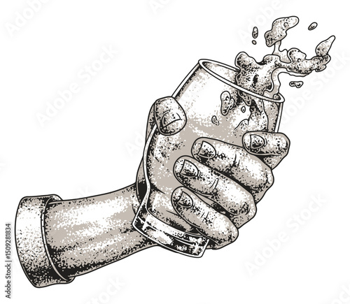 Hand holding a glass of beer with foam splashing