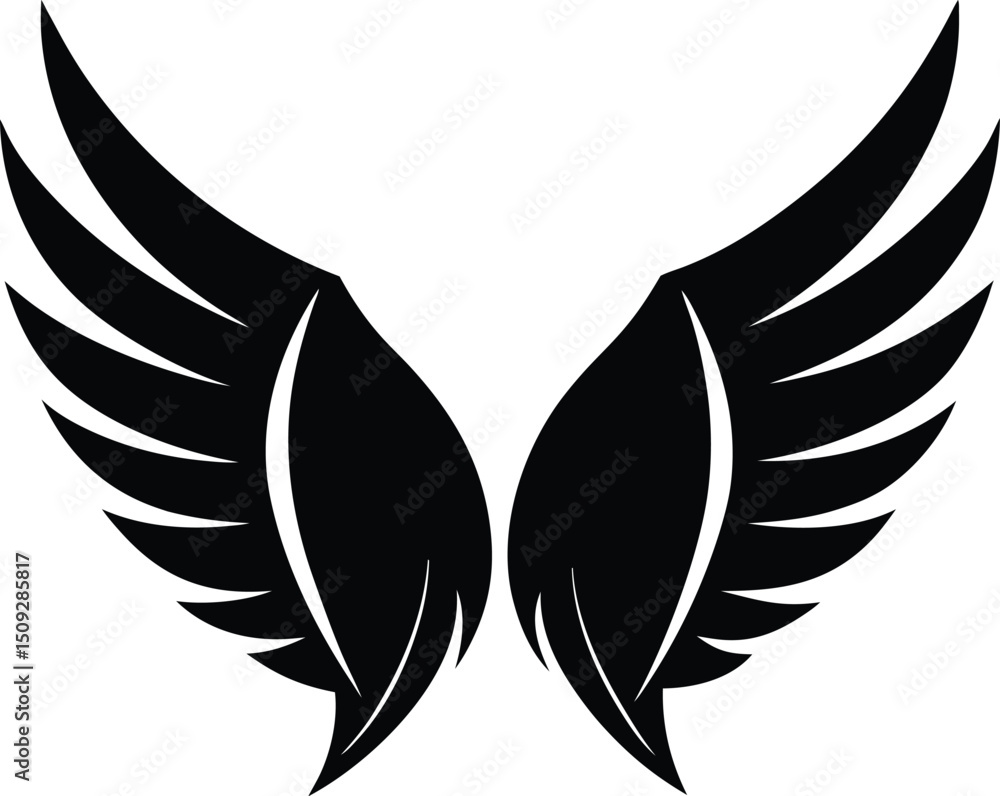 Fototapeta premium angel wings silhouette, open flight, divine symmetry 
