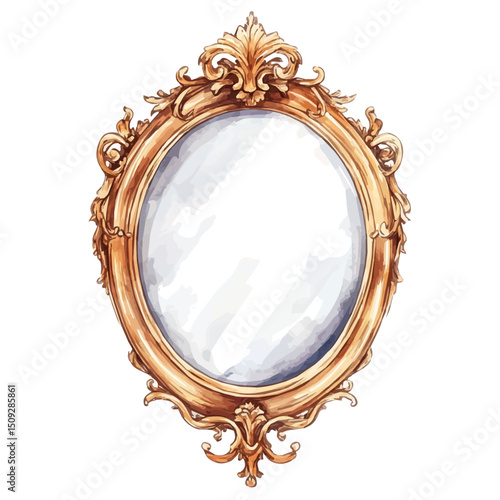 watercolor of Oval Mirror, vector high quality, isolated on a white background.
