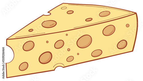 Cartoon depiction of a wedge of swiss with prominent holes and a yellow color palette on white background