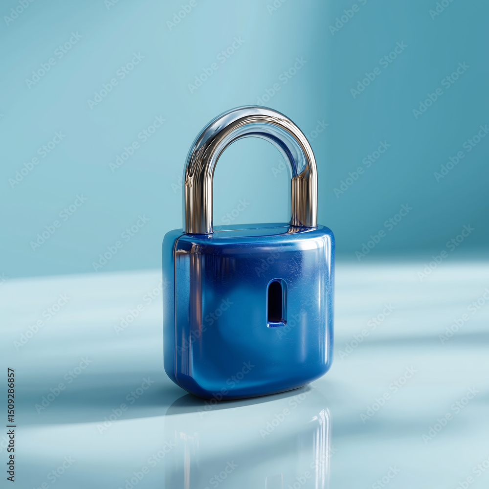 Fototapeta premium Closed padlock symbolizing security on blue background