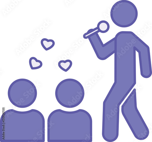 Colored Influencer Icon. Vector Illustration. Man Speaking into Microphone and Seated Audience. Person Who Has Influence on the Audience. Celebrity, Expert, Popular Blogger