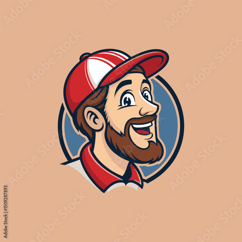 Vector illustration of Head Beard man logo design cartoon mascot  logo vector icon Line art style Viking head vector graphic template, Suitable for logo design, tattoo design or print on demand
