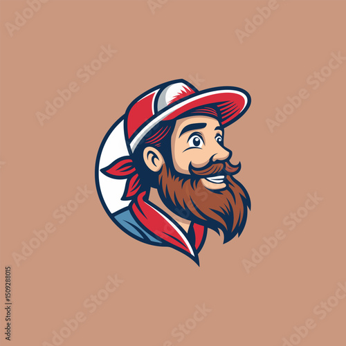 Vector illustration of Head Beard man logo design cartoon mascot  logo vector icon Line art style Viking head vector graphic template, Suitable for logo design, tattoo design or print on demand
