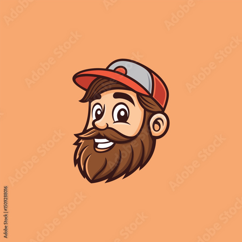 Vector illustration of Head Beard man logo design cartoon mascot  logo vector icon Line art style Viking head vector graphic template, Suitable for logo design, tattoo design or print on demand
