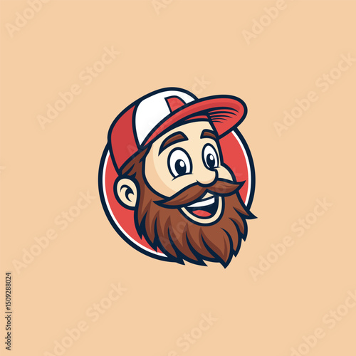 Vector illustration of Head Beard man logo design cartoon mascot  logo vector icon Line art style Viking head vector graphic template, Suitable for logo design, tattoo design or print on demand
