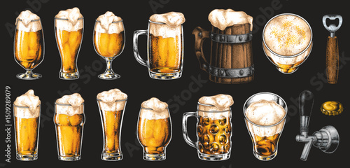 Beers in diverse styles and glassware