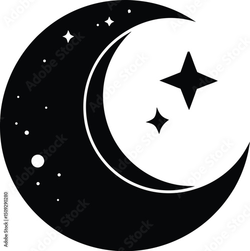  moon silhouette, scattered stars, night sky
