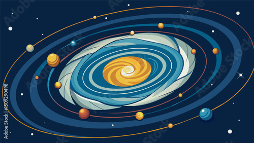 A data spiral galaxy with each spiral arm displaying a different branch of data analysis.. Vector illustration