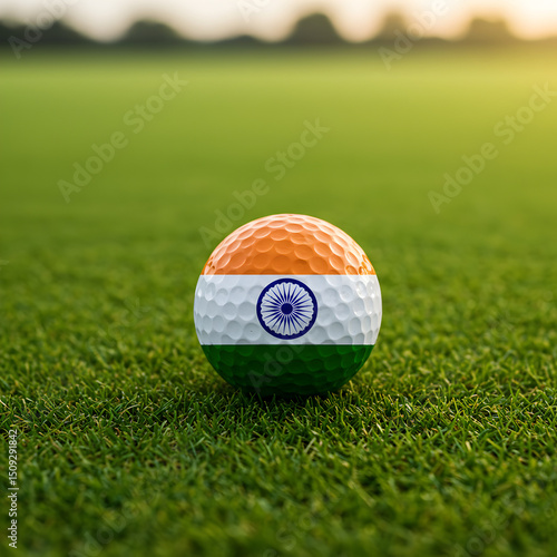 Indian Flag Golf Ball on Lush Green Course: Perfect for Sports & Patriotism