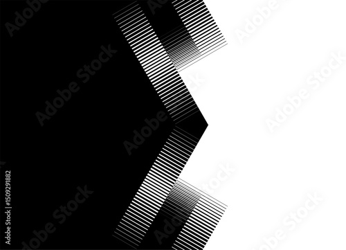 Vector transition from black to white. Striped pattern of broken parallel lines. Vector background with space for text, for covers, packaging, ads, posters, banners. labels. Arrow