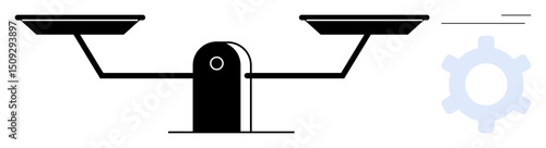 Dual-pan balance scales with a gear outline hinting at system functionality and equilibrium. Ideal for concepts thumbs up justice, balance, equality, decision-making, technology, strategy, fairness
