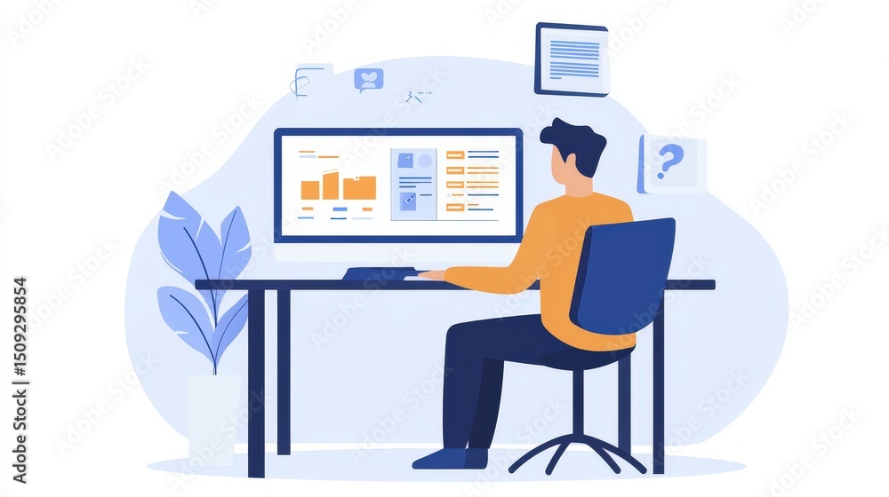 Person seated at a desk working on a computer screen. Person seated at a desk working on a computer screen.