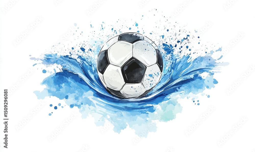 Fototapeta premium The thrill of water sports and summer fun is reflected in a soccer ball splashing in the ocean