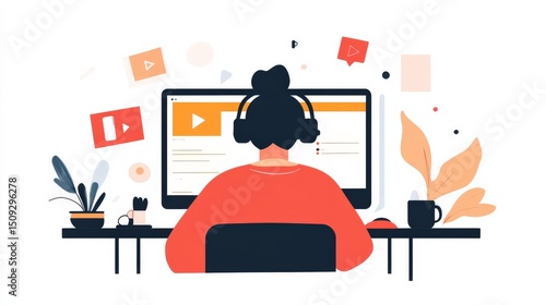 A person seated attentively in front of a computer screen.